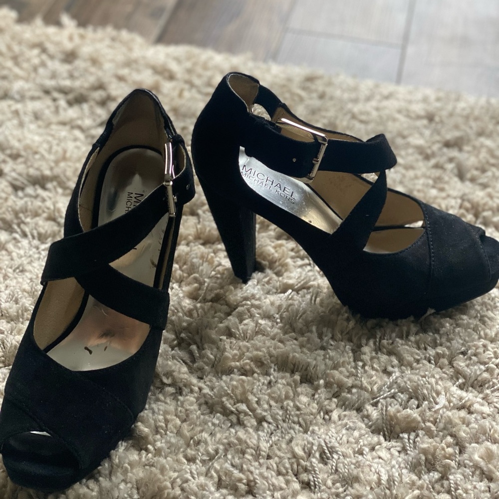 Michael Kors Black Suede Peep-Toe Kincade Platform